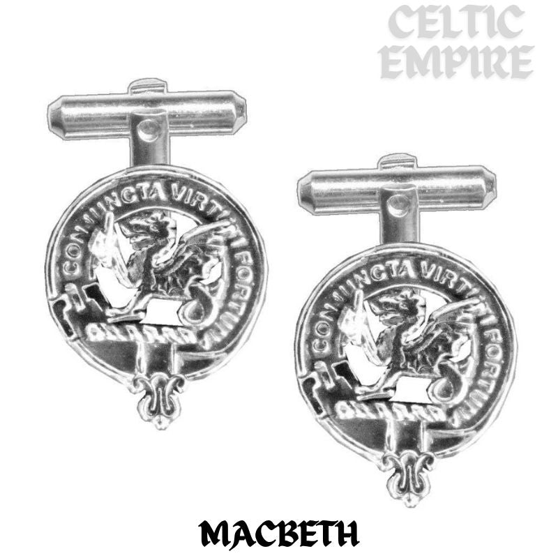 MacBeth Family Clan Crest Scottish Cufflinks; Pewter, Sterling Silver and Karat Gold