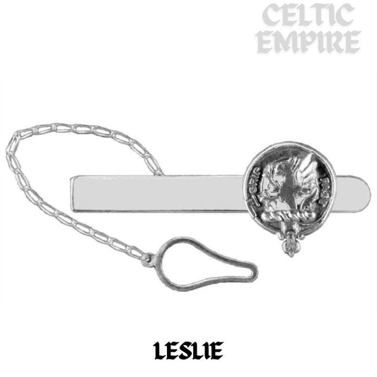 Leslie Family Clan Crest Scottish Button Loop Tie Bar Sterling silver