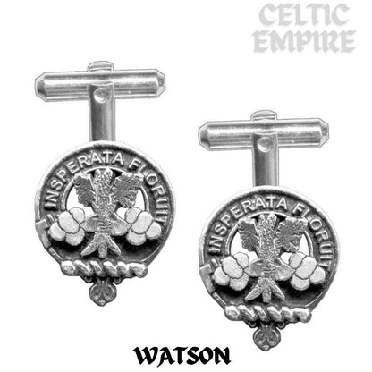 Watson Family Clan Crest Scottish Cufflinks; Pewter, Sterling Silver and Karat Gold