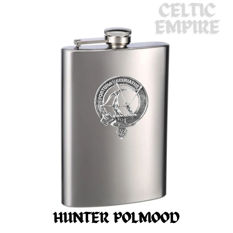 Hunter (Polmood) 8oz Family Clan Crest Scottish Badge Stainless Steel Flask