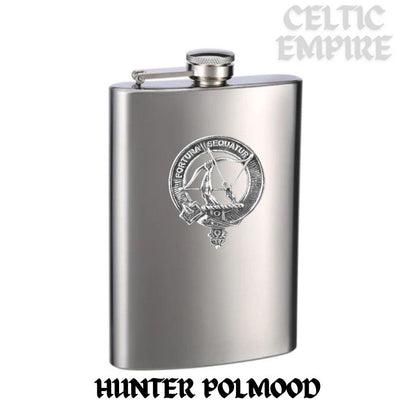 Hunter (Polmood) 8oz Family Clan Crest Scottish Badge Stainless Steel Flask