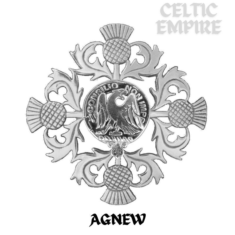 Agnew Family Clan Crest Scottish Four Thistle Brooch