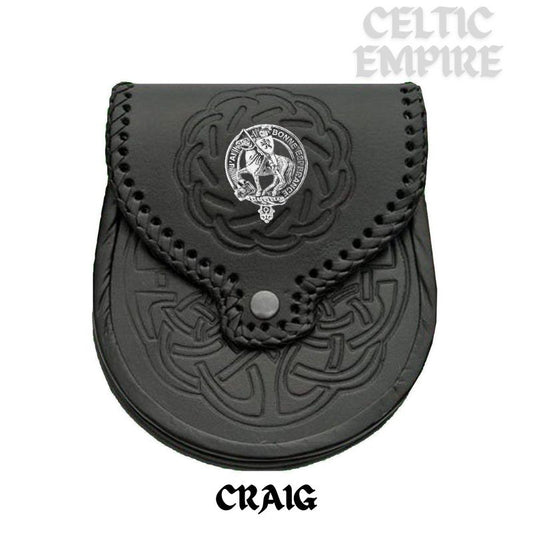 Craig Scottish Family Clan Badge Sporran, Leather