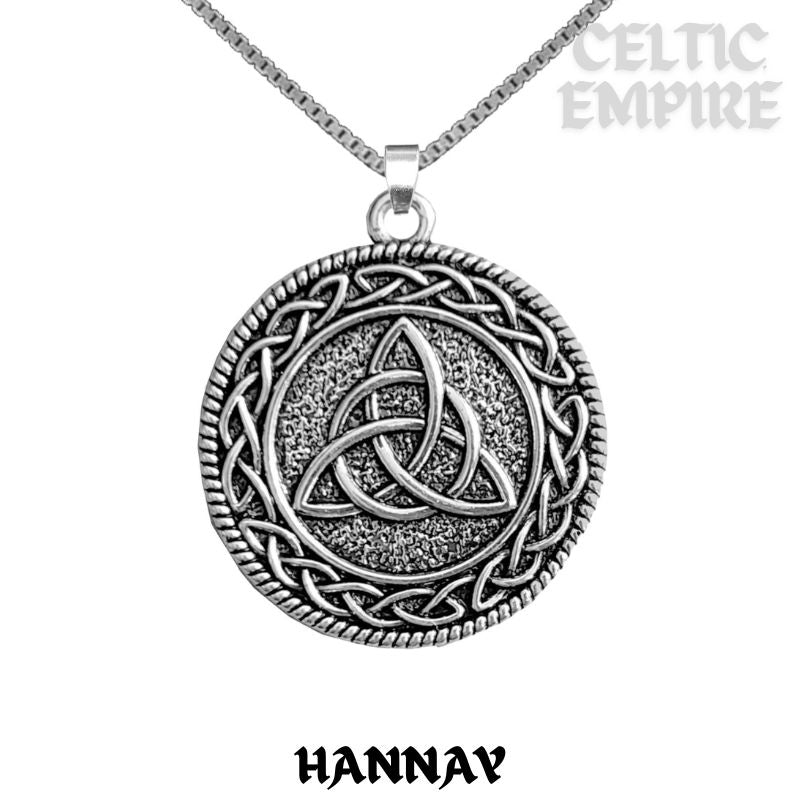 Hannay Family Clan Crest Celtic Interlace Disk Pendant, Scottish Family Crest