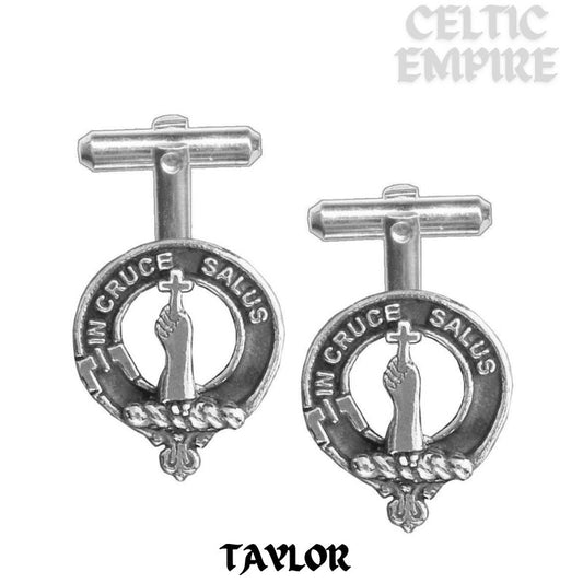 Taylor Family Clan Crest Scottish Cufflinks; Pewter, Sterling Silver and Karat Gold