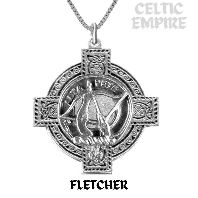 Fletcher Family Clan Crest Celtic Cross Pendant Scottish