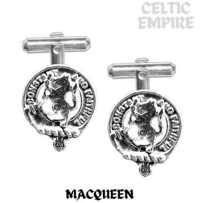MacQueen Family Clan Crest Scottish Cufflinks; Pewter, Sterling Silver and Karat Gold