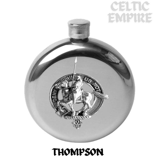 Thompson 5oz Round Family Clan Crest Scottish Badge Flask 5oz