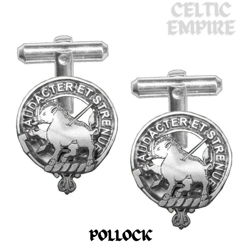 Pollock Family Clan Crest Scottish Cufflinks; Pewter, Sterling Silver and Karat Gold