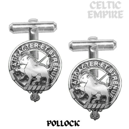 Pollock Family Clan Crest Scottish Cufflinks; Pewter, Sterling Silver and Karat Gold