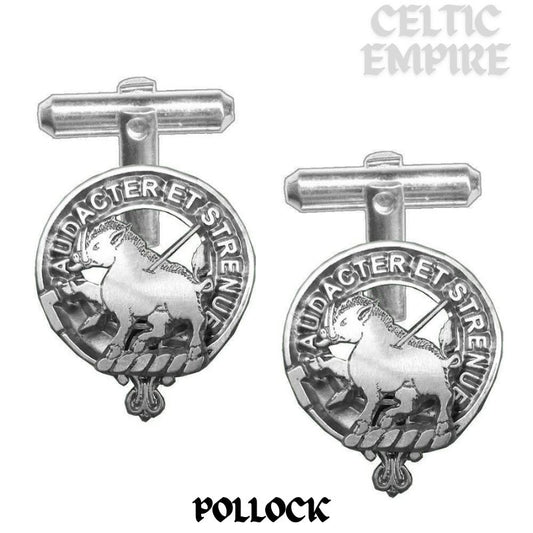 Pollock Family Clan Crest Scottish Cufflinks; Pewter, Sterling Silver and Karat Gold