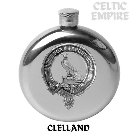 Clelland Round Family Clan Crest Scottish Badge Flask 5oz