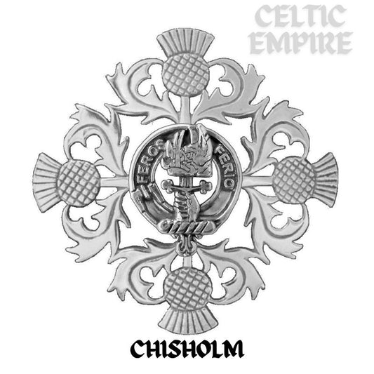 Chisholm Family Clan Crest Scottish Four Thistle Brooch