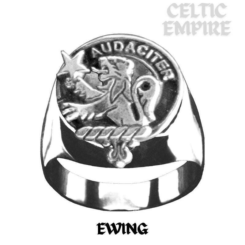 Ewing Scottish Family Clan Crest Ring  ~  Sterling Silver and Karat Gold