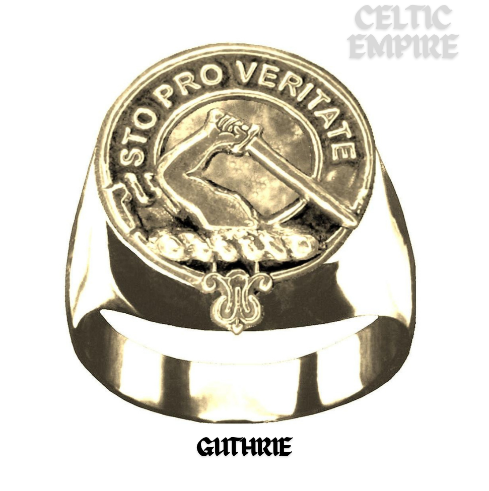 Guthrie Scottish Family Clan Crest Ring - Sterling Silver and Karat Gold