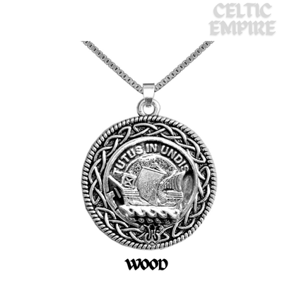Wood Family Clan Crest Celtic Interlace Disk Pendant, Scottish Family Crest
