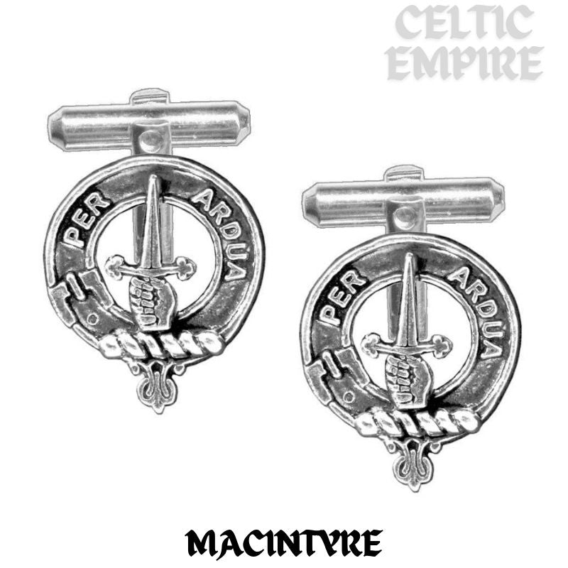 MacIntyre Family Clan Crest Scottish Cufflinks; Pewter, Sterling Silver and Karat Gold