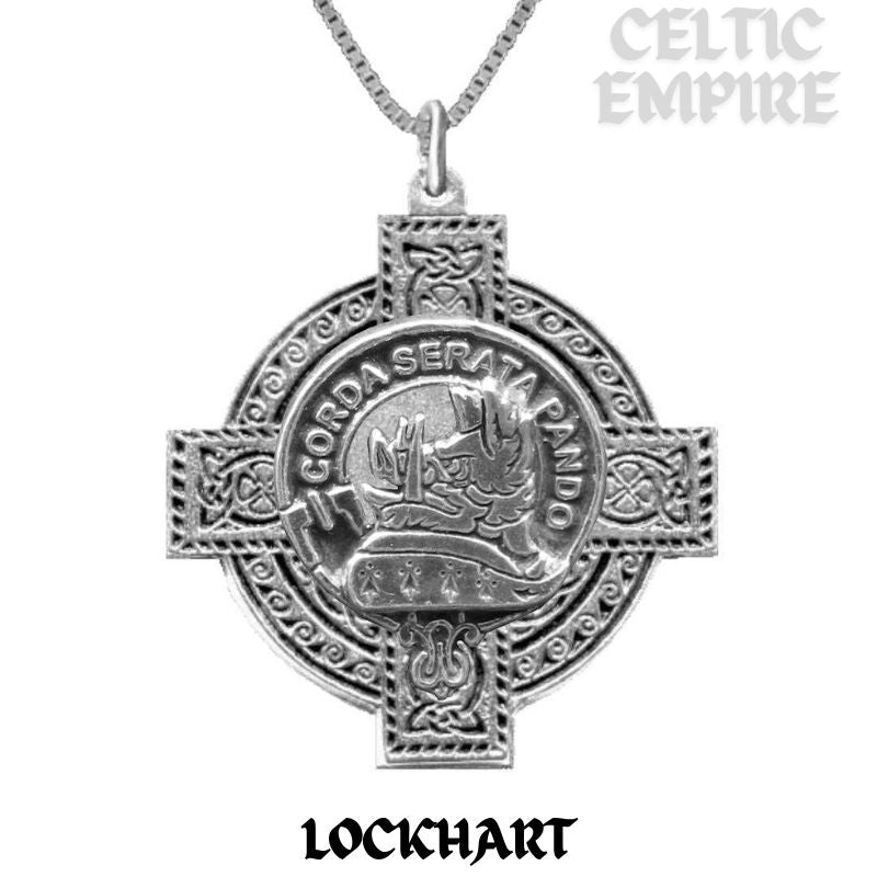 Lockhart Family Clan Crest Celtic Cross Pendant Scottish