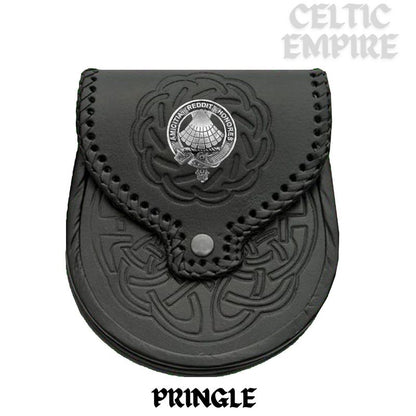 Pringle Scottish Family Clan Badge Sporran, Leather