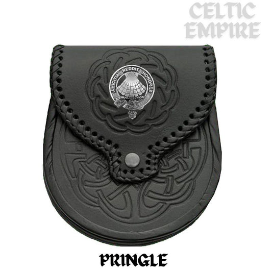 Pringle Scottish Family Clan Badge Sporran, Leather