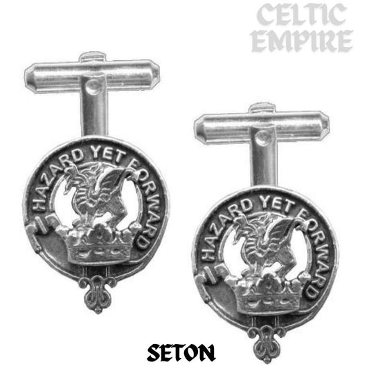Seton Family Clan Crest Scottish Cufflinks; Pewter, Sterling Silver and Karat Gold