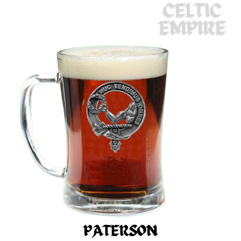 Paterson Family Clan Crest Badge Glass Beer Mug
