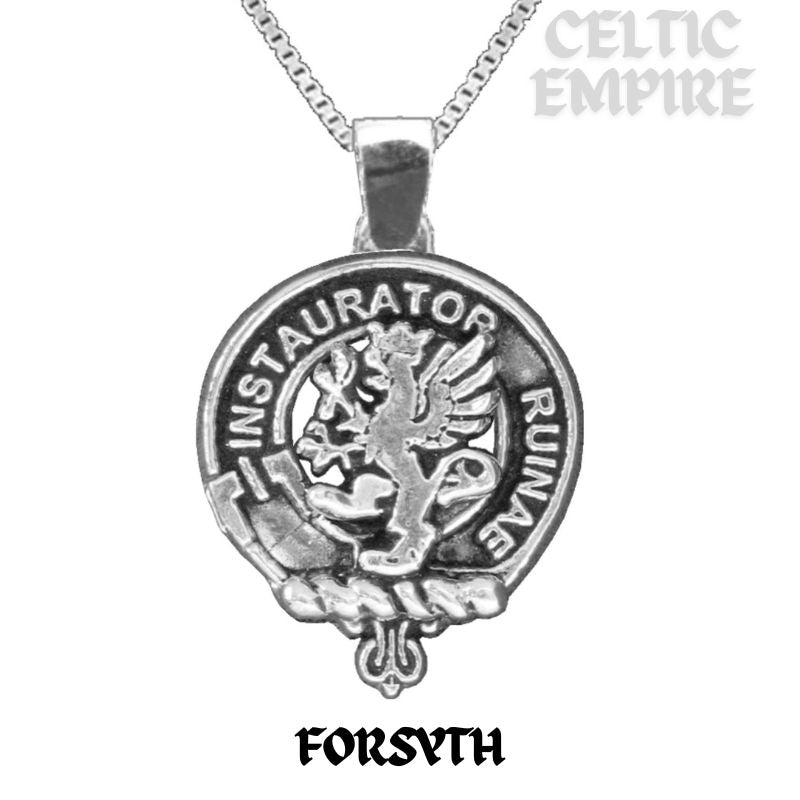 Forsyth Large 1" Scottish Family Clan Crest Pendant - Sterling Silver