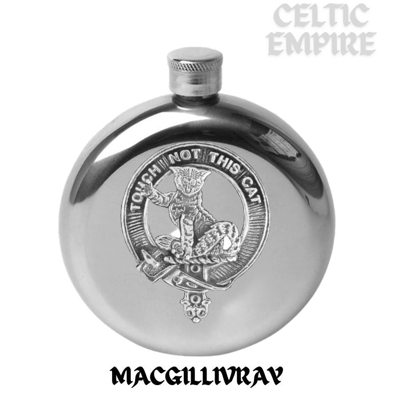 MacGillivray Family 5oz Round Family Clan Crest Scottish Badge Flask