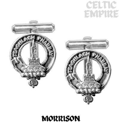 Morrison Family Clan Crest Scottish Cufflinks; Pewter, Sterling Silver and Karat Gold