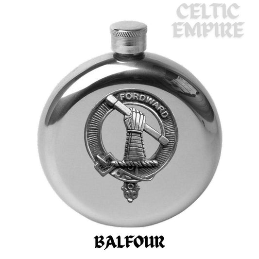 Balfour Round Scottish Family Clan Crest Badge Stainless Steel Flask 5oz