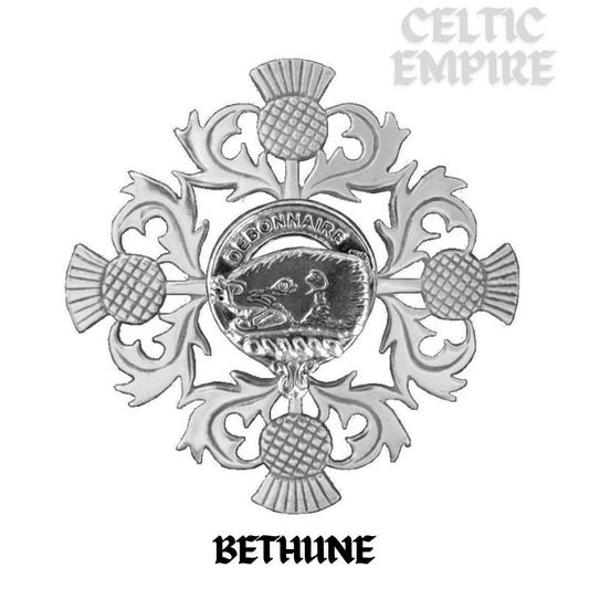 Bethune Family Clan Crest Scottish Four Thistle Brooch
