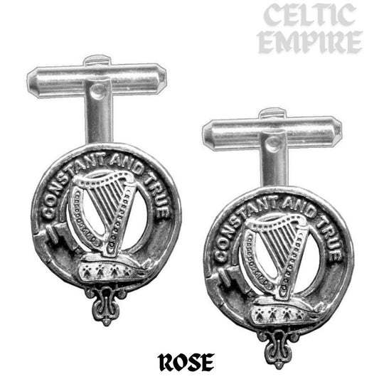 Rose Family Clan Crest Scottish Cufflinks; Pewter, Sterling Silver and Karat Gold
