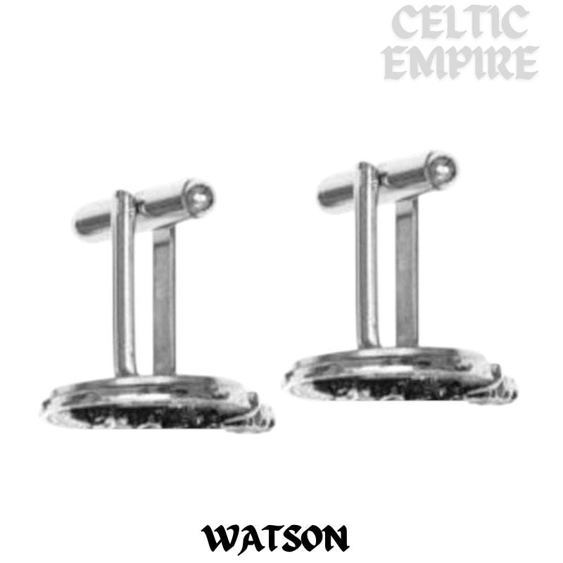 Watson Family Clan Crest Scottish Cufflinks; Pewter, Sterling Silver and Karat Gold