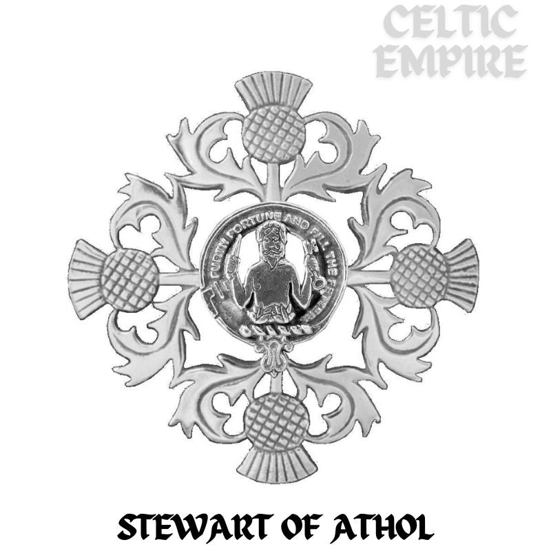 Stewart (Athol) Family Clan Crest Scottish Four Thistle Brooch