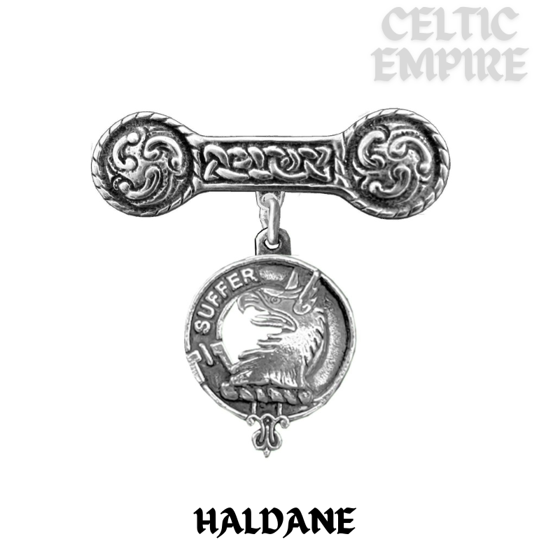 Haldane Family Clan Crest Iona Bar Brooch - Sterling Silver