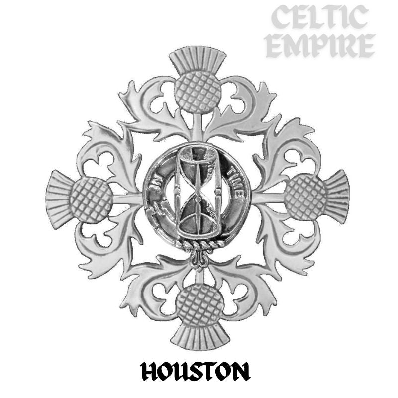 Houston Family Clan Crest Scottish Four Thistle Brooch