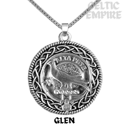 Glen Family Clan Crest Celtic Interlace Disk Pendant, Scottish Family Crest