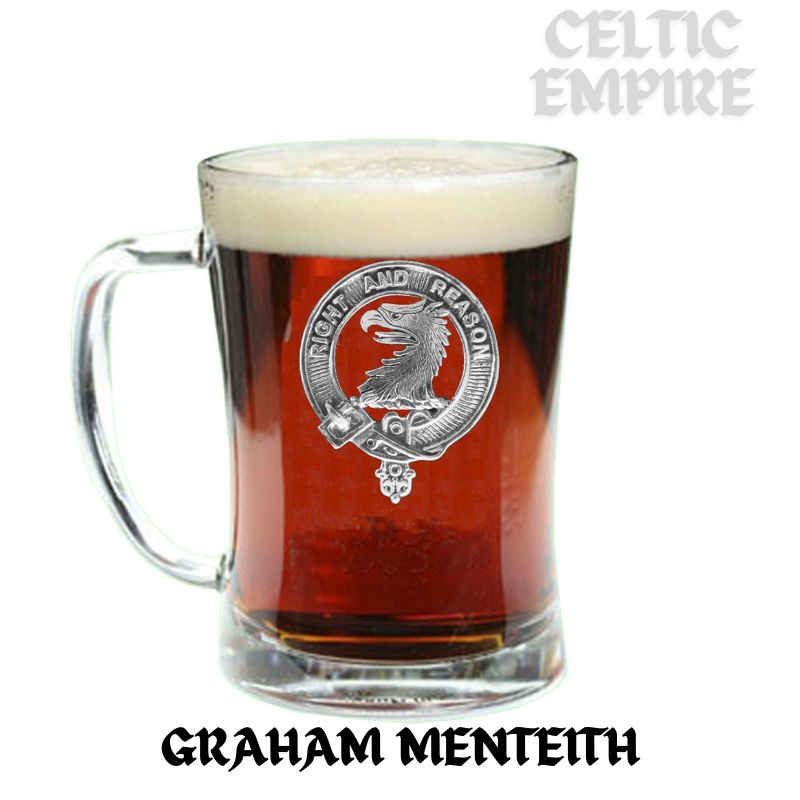 Graham Menteith Crest Badge Beer Mug, Scottish Glass Tankard