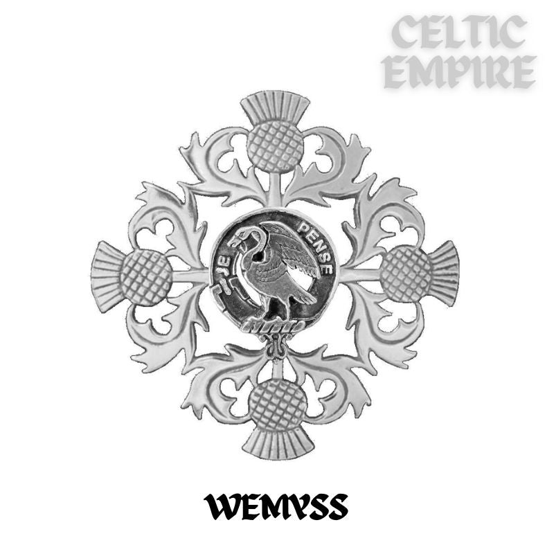 Wemyss Family Clan Crest Scottish Four Thistle Brooch