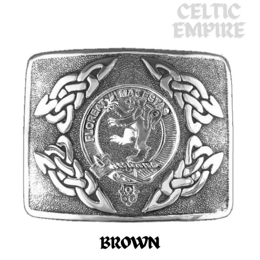 Brown Family Clan Crest Interlace Kilt Belt Buckle