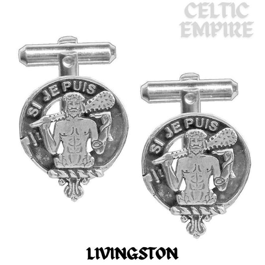 Livingston Family Clan Crest Scottish Cufflinks; Pewter, Sterling Silver and Karat Gold
