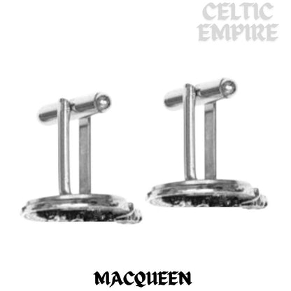 MacQueen Family Clan Crest Scottish Cufflinks; Pewter, Sterling Silver and Karat Gold