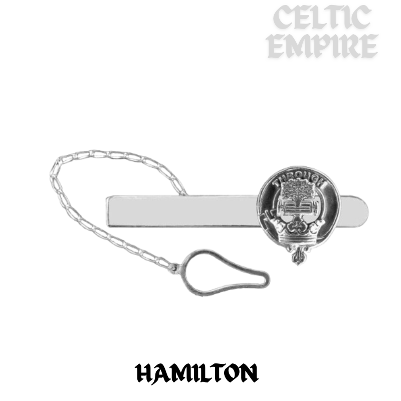 Hamilton Family Clan Crest Scottish Button Loop Tie Bar ~ Sterling silver