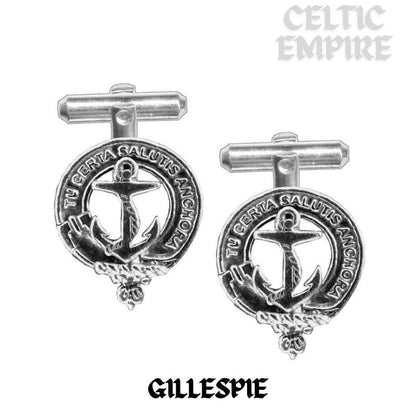 Gillespie Family Clan Crest Scottish Cufflinks; Pewter, Sterling Silver and Karat Gold