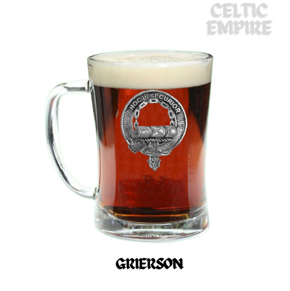 Grierson Crest Badge Beer Mug, Scottish Glass Tankard