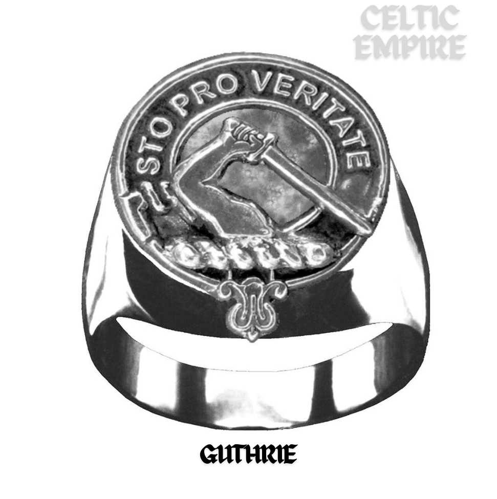 Guthrie Scottish Family Clan Crest Ring - Sterling Silver and Karat Gold