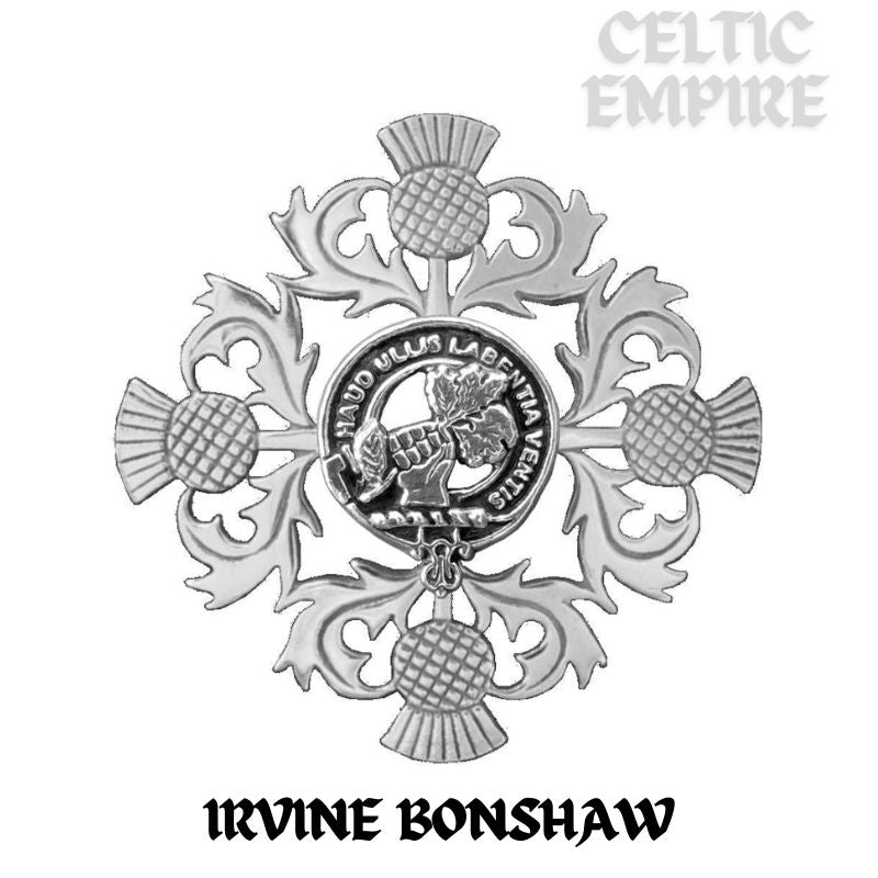Irvine (Bonshaw) Family Clan Crest Scottish Four Thistle Brooch