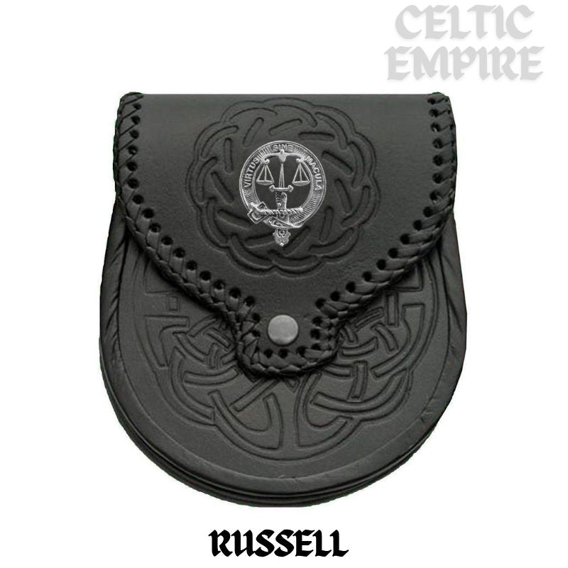 Russell Scottish Family Clan Badge Sporran, Leather