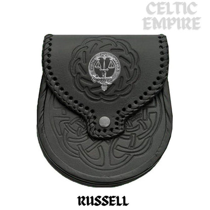 Russell Scottish Family Clan Badge Sporran, Leather