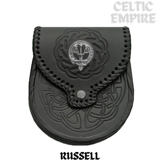 Russell Scottish Family Clan Badge Sporran, Leather